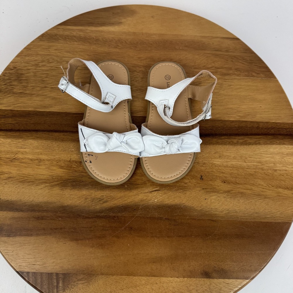 New NWOB Little Kids Girls Laura Ashley Bowknot Strappy White Sandals Size‎ 10 C